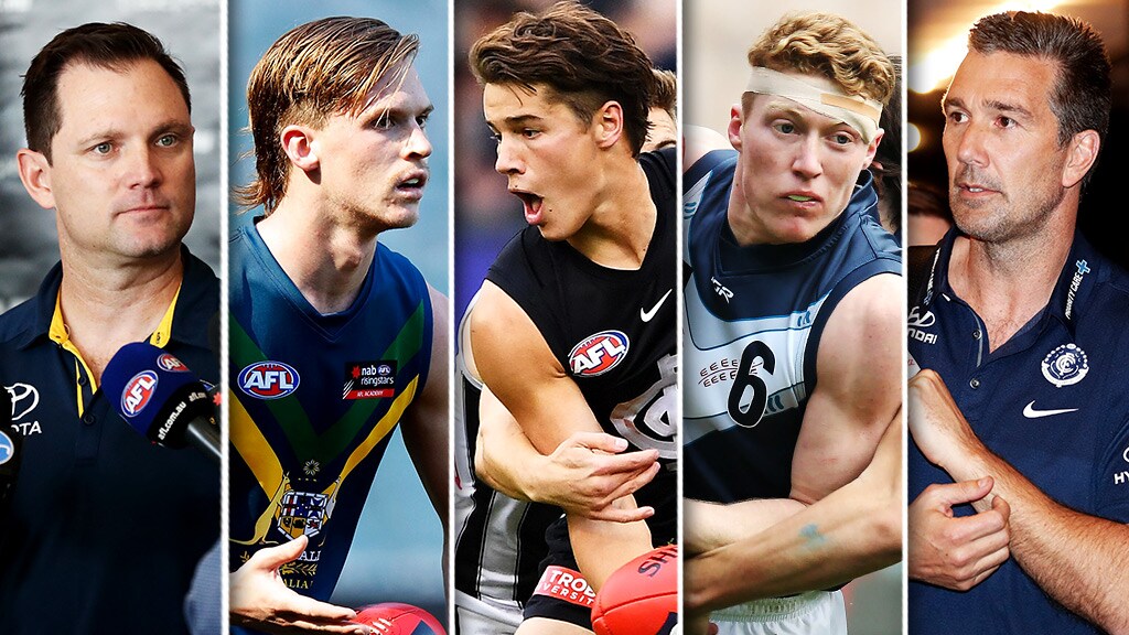 0306_blues_crows_pick_explainer.jpg From left: Adelaide list manager Justin Reid, Noah Anderson, Liam Stocker, Matt Rowell and Carlton list manager Stephen Silvagni - AFL,Trade,Carlton Blues,Adelaide Crows,Tag-Analysis